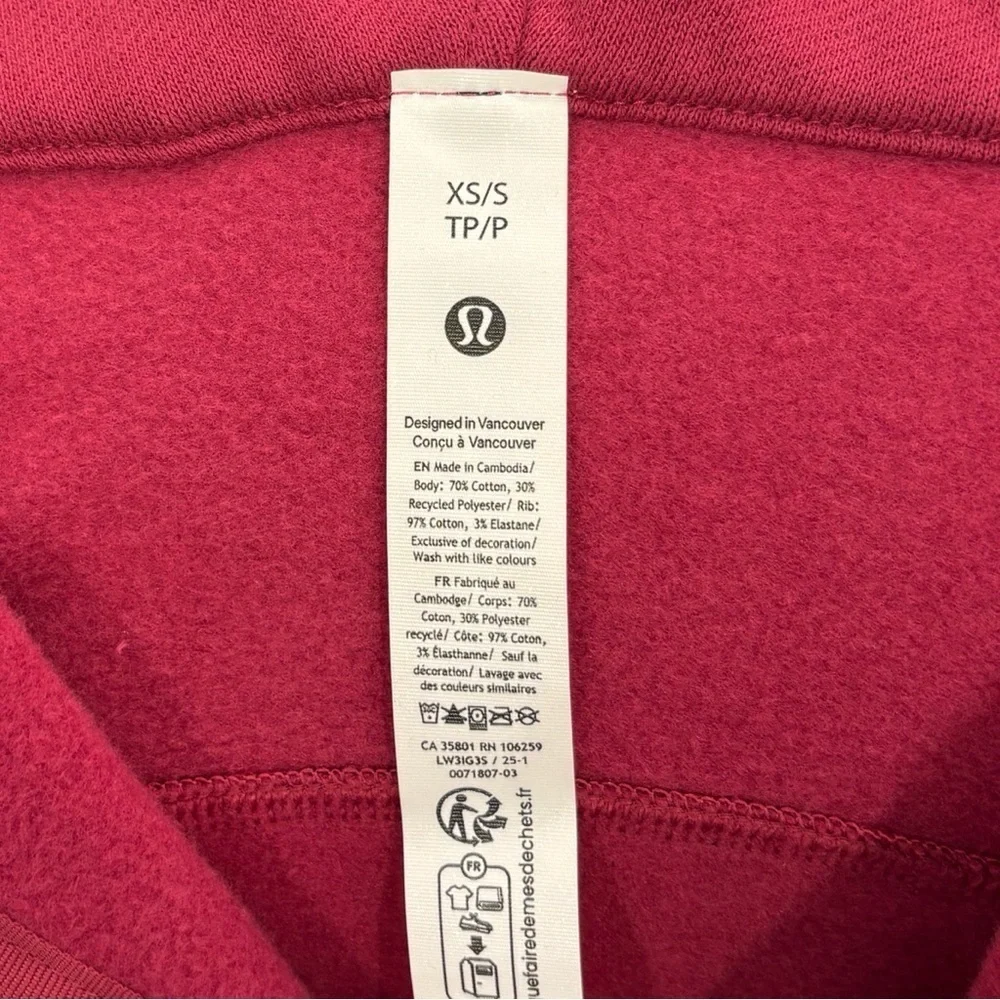 NWT Lululemon Scuba Oversized Half Zip Hoodie Size XS/S In Magenta Smoke/Gold